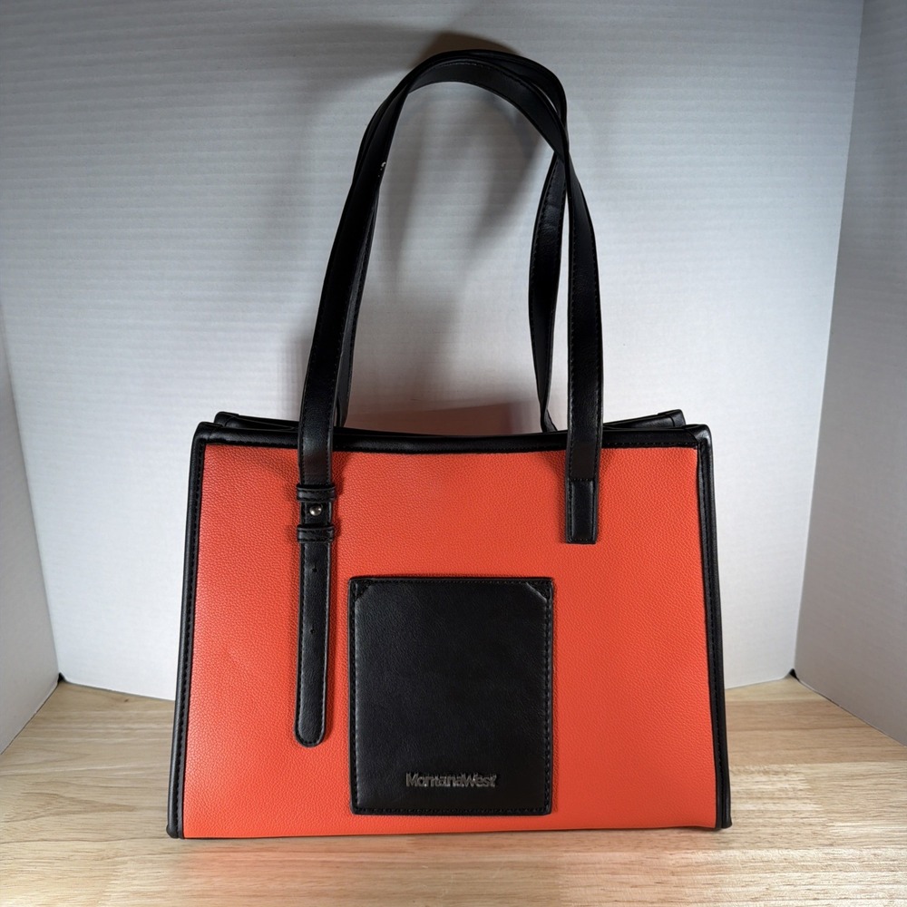 Montana West Orange and Black Southwest Tote Bag Pockets Adjustable Strap